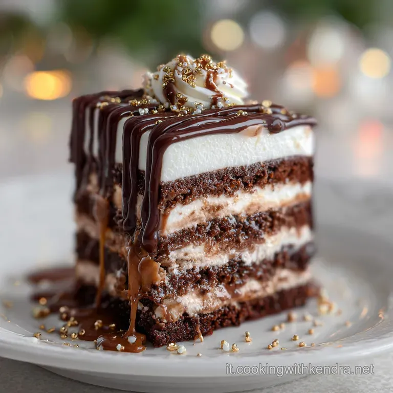 A slice of decadent chocolate cake on a white plate, garnished with cocoa powder. Soft crumb and rich, inviting color.