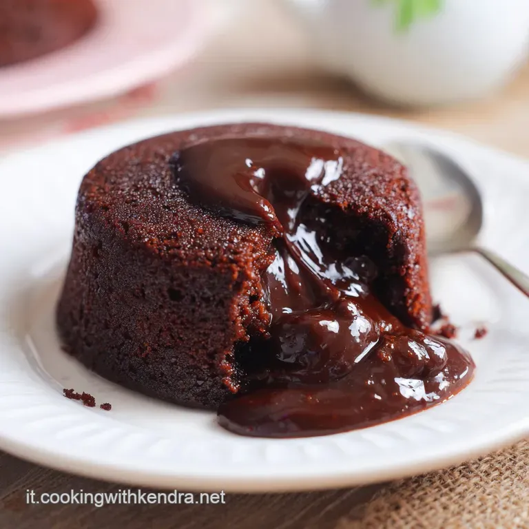 Tortino di cioccolato fondente con un lampone rosso brillante e foglia di menta su un piatto bianco minimale ed elegante.