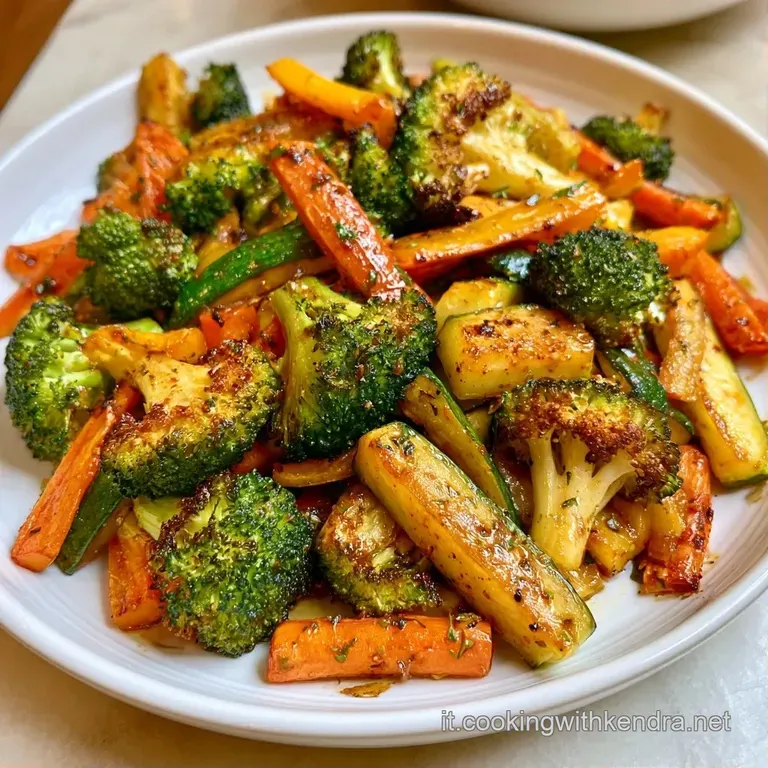 Composizione elegante di ortaggi lucidi e croccanti, guarniti con erbe aromatiche fresche e un velo d'olio dorato.