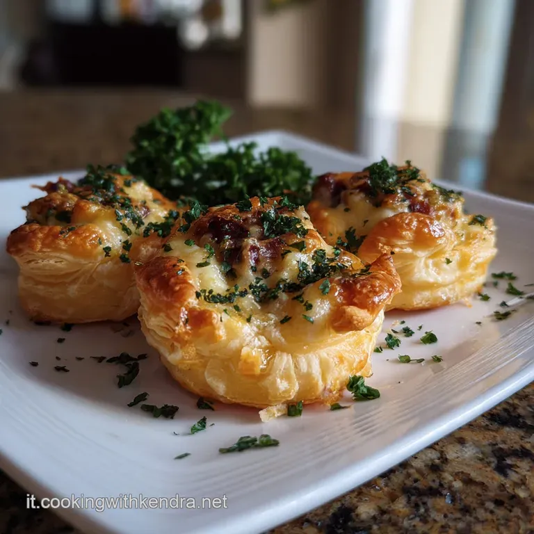 Elegant arrangement of filled vol-au-vents on a white plate. The pastry is light and crisp with a colorful filling visible.