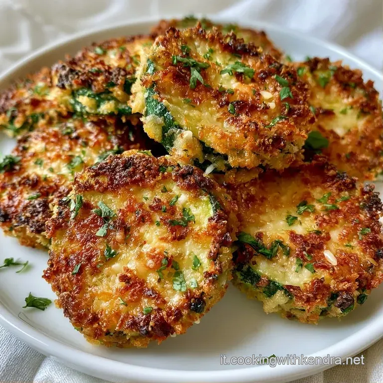 Zucchine impanate disposte elegantemente a raggio su ceramica bianca, con una spruzzata di limone e foglie di prezzemolo.