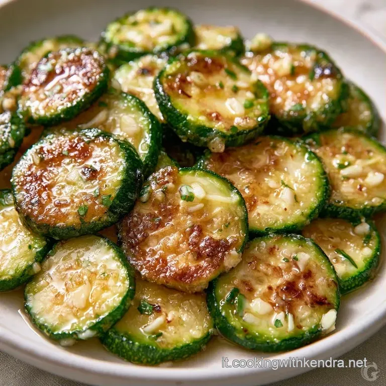 Composizione curata di zucchine croccanti e lucide su piatto bianco, guarnite con menta verde e un filo d'olio dorato.