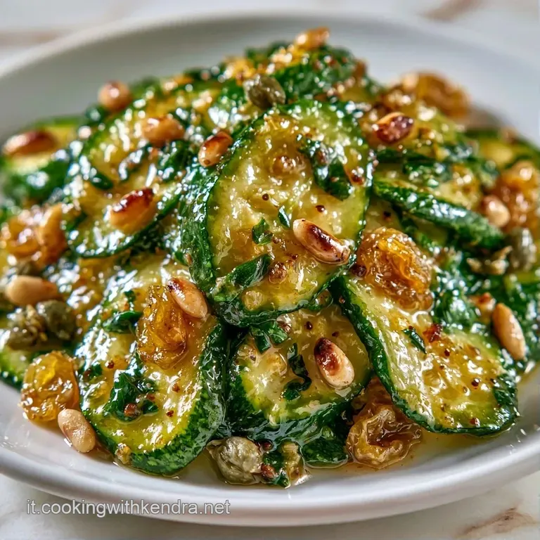 Zucchine disposte con cura in un piatto bianco, contrasto tra verde intenso e ceramica chiara, guarnite con erbe fresche.