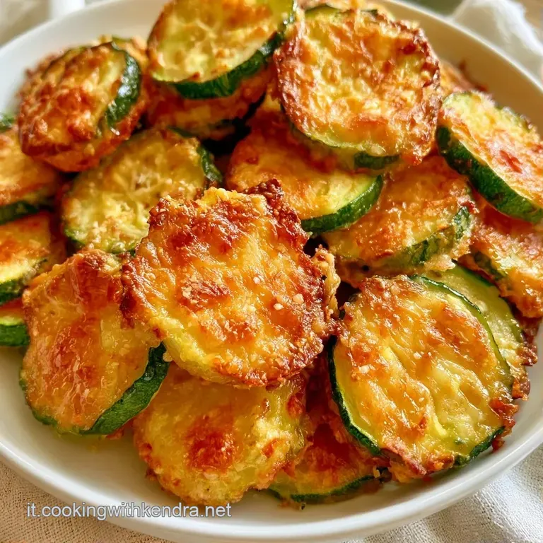 Fette di zucchine dorate disposte con cura su un piatto bianco, decorate con prezzemolo fresco e un filo d'olio.