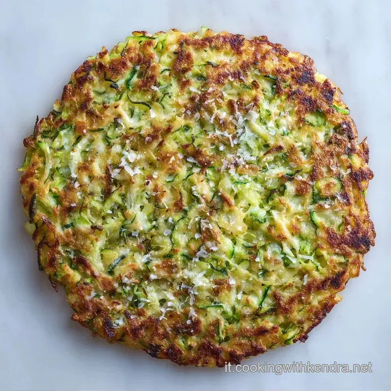 Un mucchietto di zucchine filamentose e lucide su un piatto bianco, guarnite con scaglie di formaggio bianco e pepe.