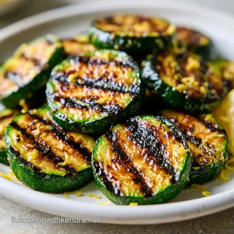 Disposizione curata di zucchine tenere in un piatto bianco, decorate con fettine di limone e un filo d'olio dorato.