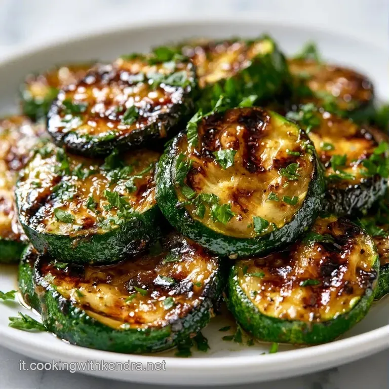 Zucchine verdi disposte a ventaglio su un piatto bianco, con gocce di olio lucido e un pizzico di pepe nero macinato.