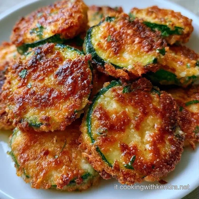 Zucchine croccanti disposte con cura a raggiera, dalla superficie dorata e rugosa, ornate da foglioline di menta verde.